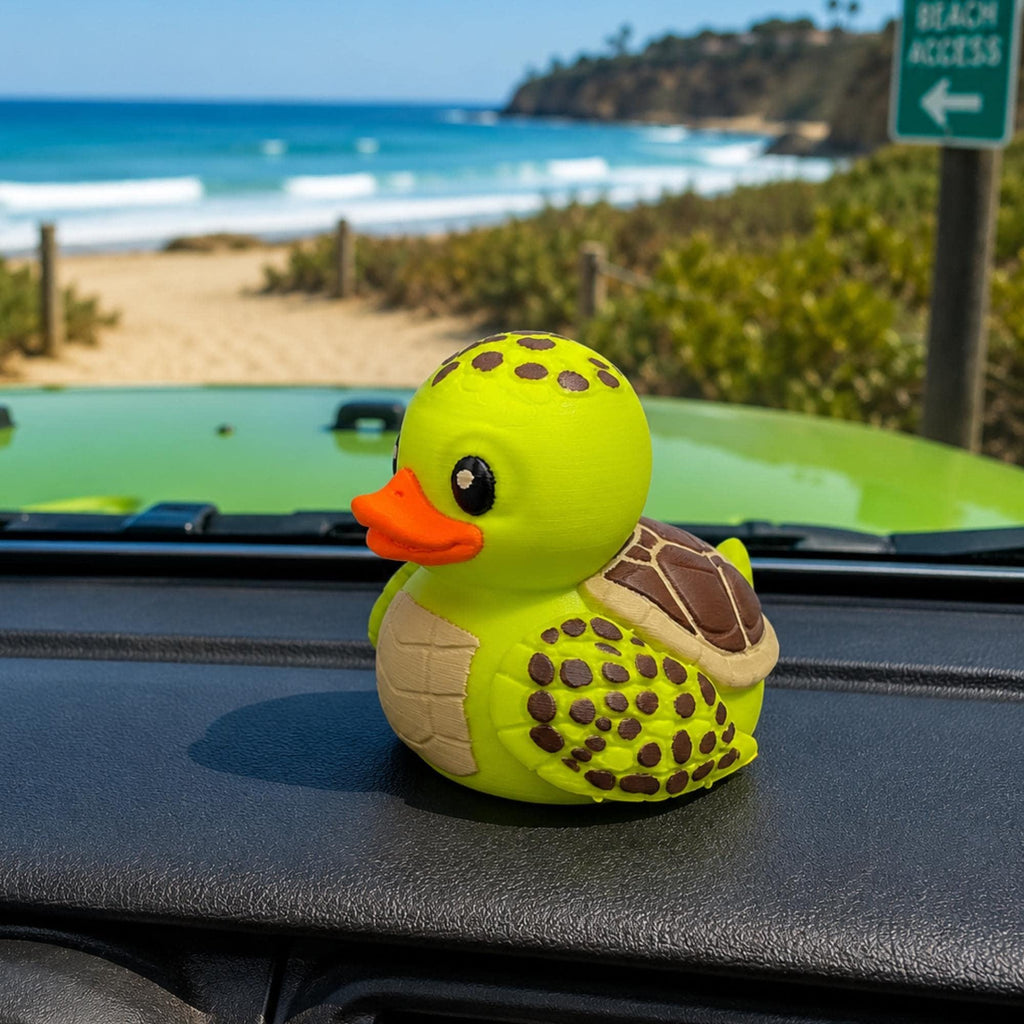 Dashboard Buddy Turtle Rubber Duck Car Accessory Beach Themed Companion Coastal Living Gift Idea Sea Turtle Figurine Collection Marine Life Dashboard Display Florida Made 3D Printed Design Pool Party Cake Topper Beach House Bathroom Styling