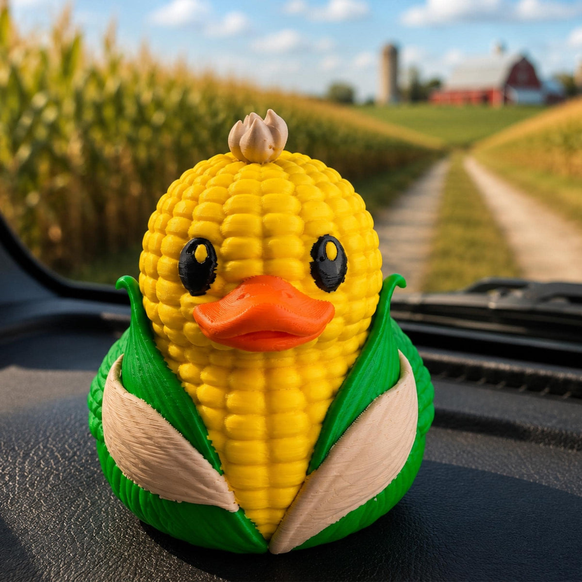 Novelty Corn Themed Rubber Duck Figurine Farm Design Dashboard Ornament Perfect Agriculture Enthusiast Gift Yellow Corn Kernel Texture Green Tan Husk Jacket 3D Printed Plant Based Material Harvest Season Collectible Vehicle Interior Styling