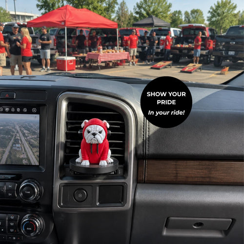 Bulldog Car Accessories Essential Oil Diffuser Clip Red And White Team Colors Vehicle Vent Attachment Sports Fan Gift Automobile Interior Decoration College Alumni Car Decor Game Day Spirit Accessory Tailgate Essential Mascot Design Air