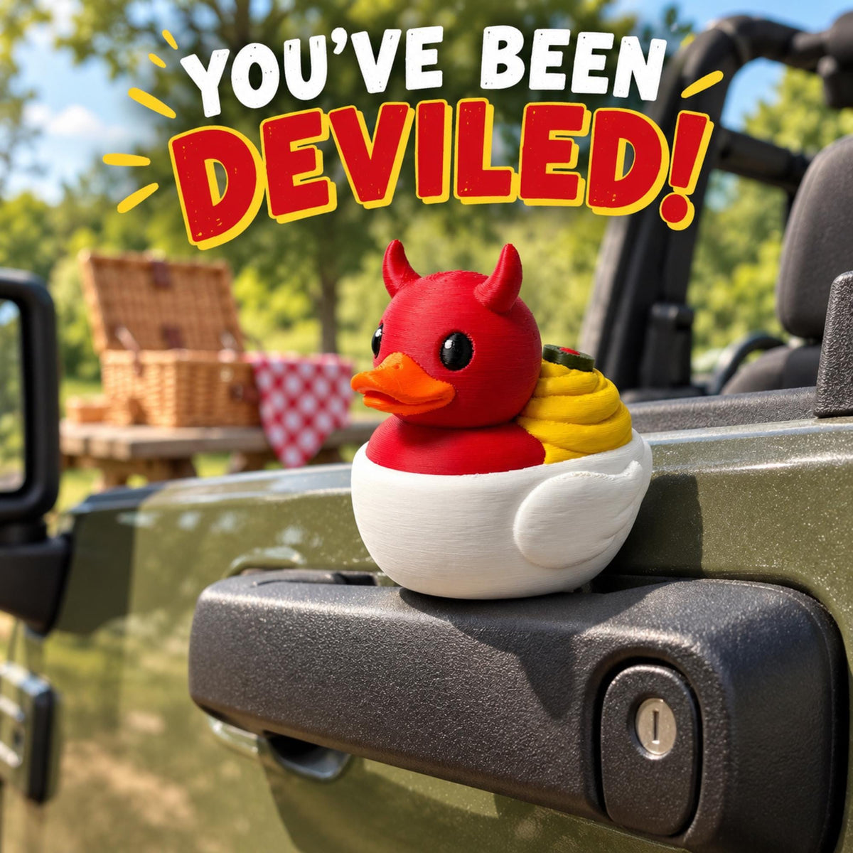 Novelty Gift Idea Funny Duck Figurine Devil Design Red Dashboard Decoration Car Accessory Unique Present 3D Printed Collectible Desk Ornament Office Display Quirky Humor Piece Automobile Interior Addition Compact Size Handmade Creation