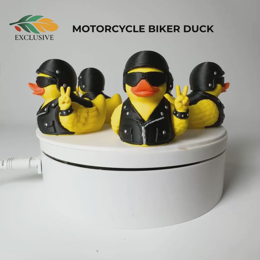 Motorcycle Duck Figurine – Biker Dashboard Ornament with Helmet Design